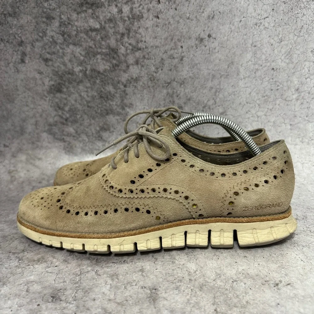Cole Haan Zerogrand Wingtip Oxford Mens 9.5 Ironstone Suede C12980 Brogue Tan